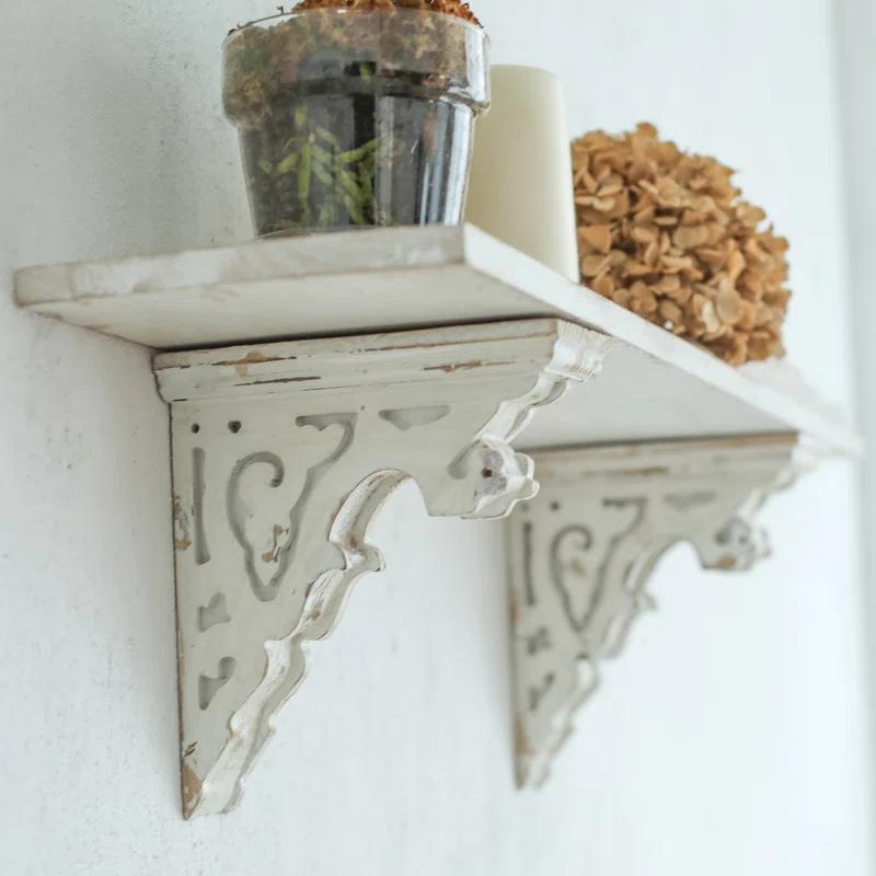 Ophelia & Co. Vintage Shabby Wood Corbels Brackets for Shelf Farmhouse Wall Decor (Set of 2)