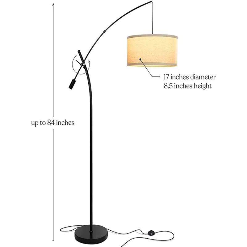 Brightech Grayson 84" Mid-Century Modern Height-Adjustable LED Arc Floor Lamp with Bronze Finish and Beige Cotton Fabric Drum Shade, Bulb Included