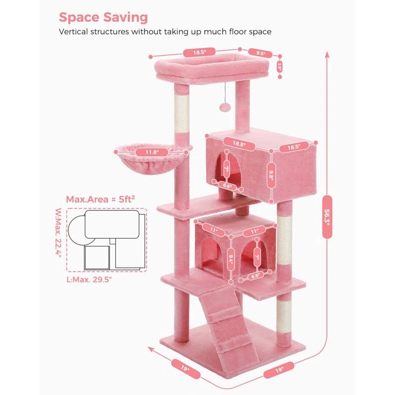 Tucker Murphy Pet™ Cat Tree With Large Top Perch, Plush Hammock, Cat Shelves And Dangling Pompom, Cat Scratching Posts And 2 Condos Houses
