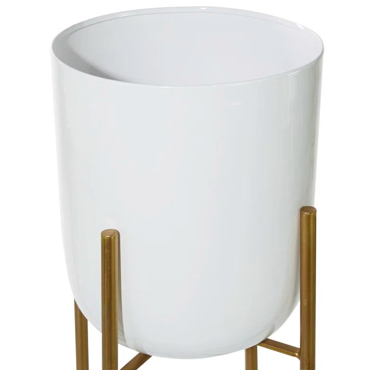 CosmoLiving by Cosmopolitan 2 - Piece Silver Metal Tall Indoor Outdoor Dome Indoor Outdoor Planter with Removable Stand Set