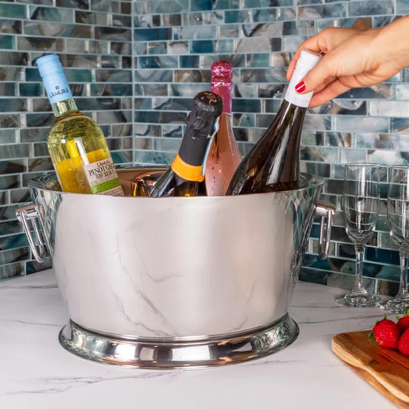 Prep & Savour Demetro Beverage Tub for Parties Stainless Steel Drink Tub Cooler Ice Bucket for Hosting Parties Drink Bucket with Handles