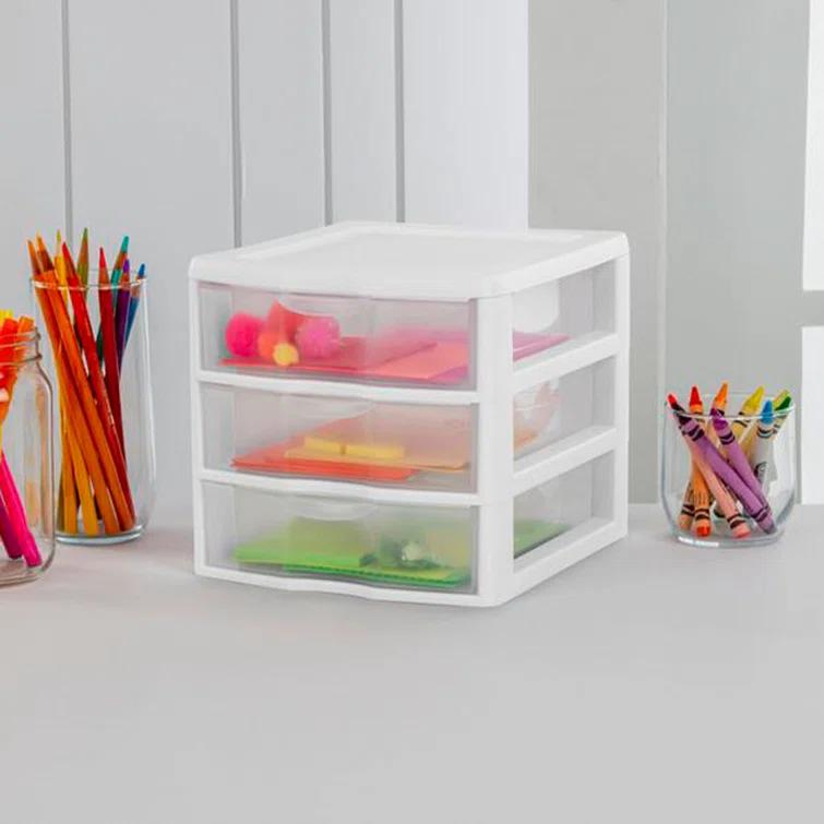 Sterilite Sterilite Clearview Plastic Multipurpose Small 3 Drawer Desktop Storage Organization Unit for Home, Classrooms, or Office Spaces