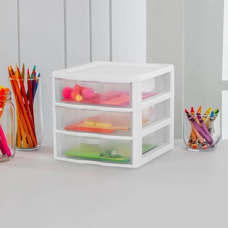 Sterilite Sterilite Clearview Plastic Multipurpose Small 3 Drawer Desktop Storage Organization Unit for Home, Classrooms, or Office Spaces