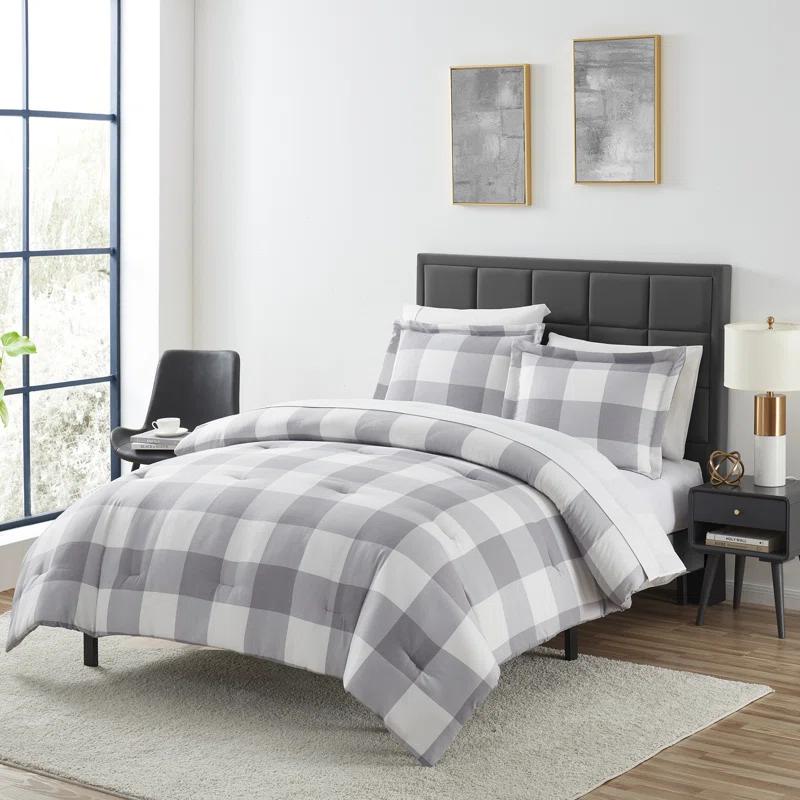 Sweet Home Collection Herringbone Weave Buffalo Check Bed in a Bag Comforter & Sheet Set