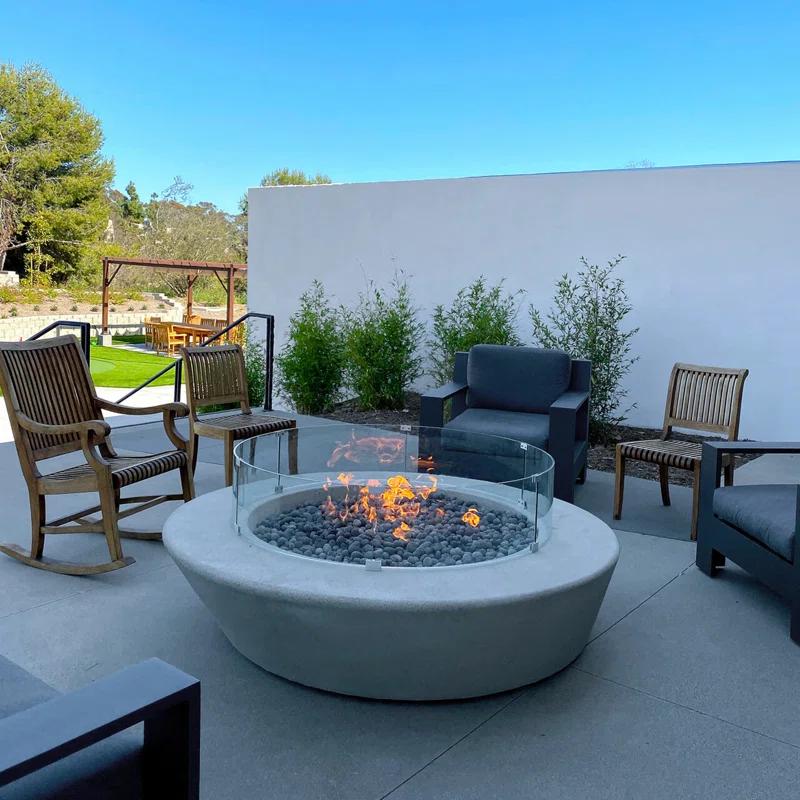 AMS Fireplace AMS Fire Pit Table Round Glass Wind Guard - Fire Flame Guard