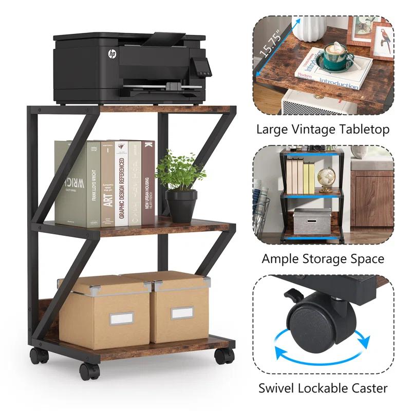 TribeSigns 3-Tier Rolling Printer Cart Under Desk Storage with Storage for Home Office