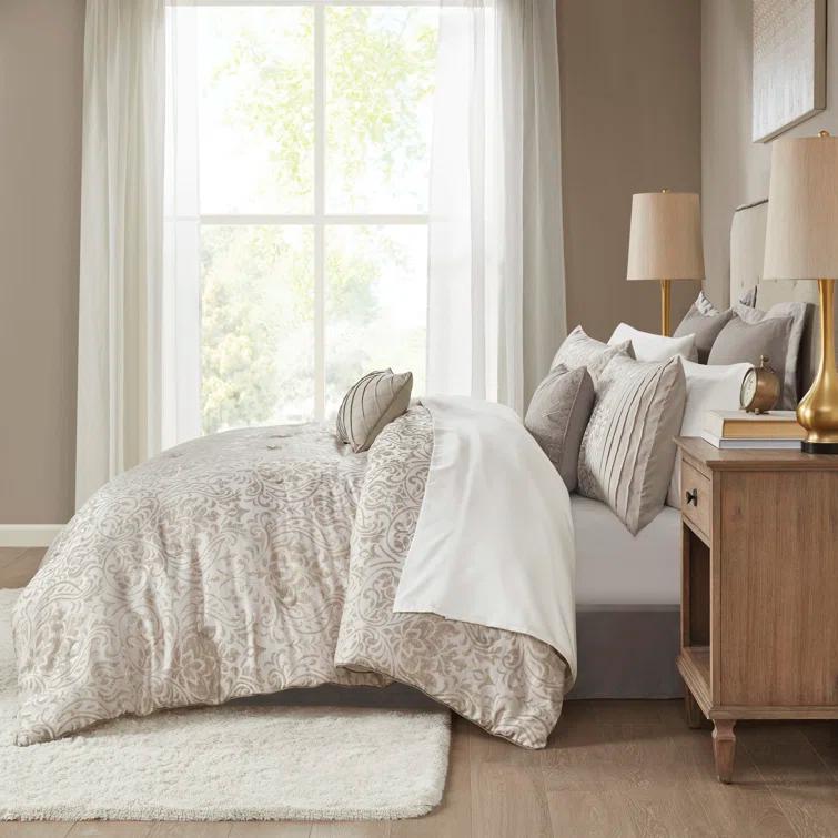 Madison Park Emilia 12 Piece Jacquard Comforter Set with Bed Sheets