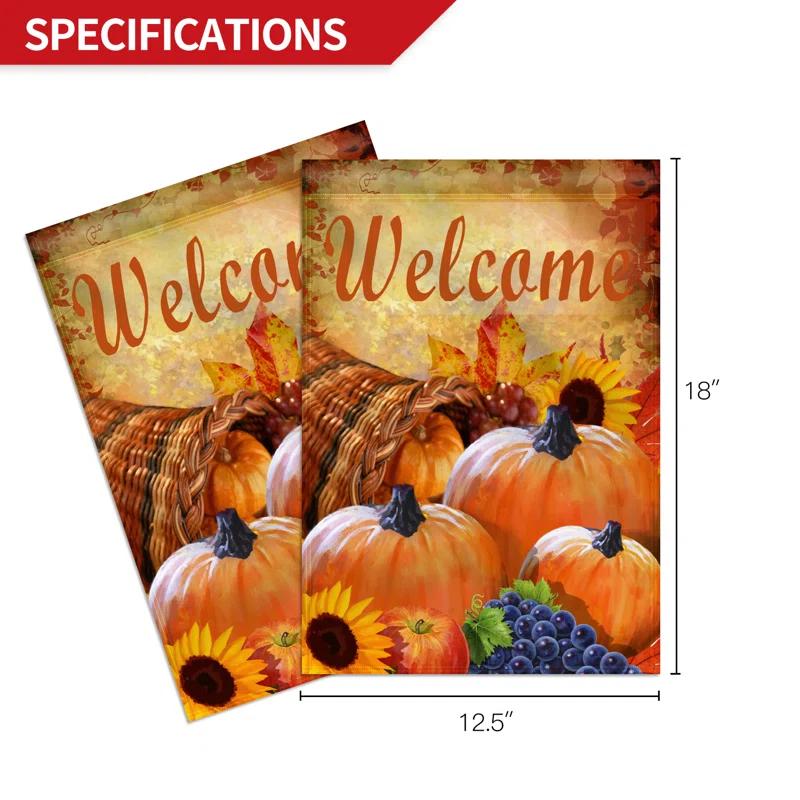 ANLEY Pumpkin in Cornucopia 2-Sided Autumn Welcome Garden Flag Polyester 18 x 13 in. Garden Flag