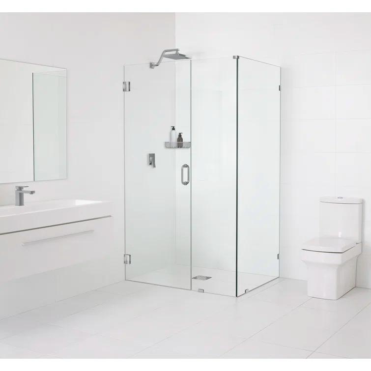 Glass Warehouse Illume 58 in. x 38 in. x 78 in. 90-degree Fully Frameless Wall Hinged Glass Shower Enclosure 90-WH-58-38-BN