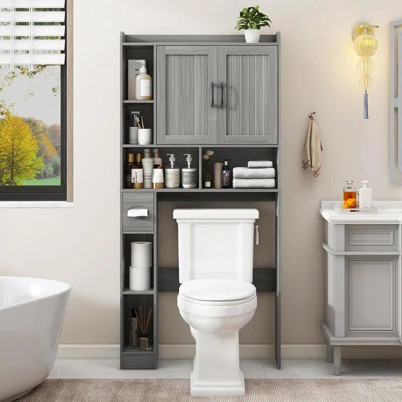Gracie Oaks Over The Toilet Storage Cabinet, Farmhouse Storage Cabinet Over Toilet With Barn Door,Home Space-Saving Toilet Rack, For Bathroom, Restroom, Laundry