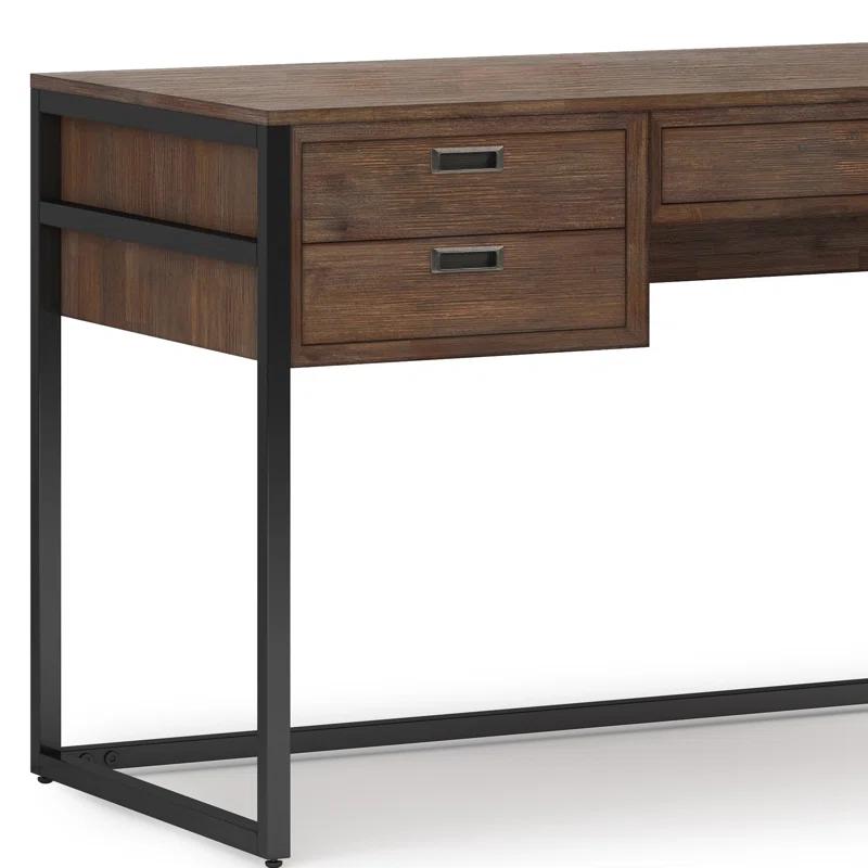 Simpli Home Richmond 60"W Solid Acacia Wood Desk, Industrial Style with Keyboard Tray and 3 Drawers