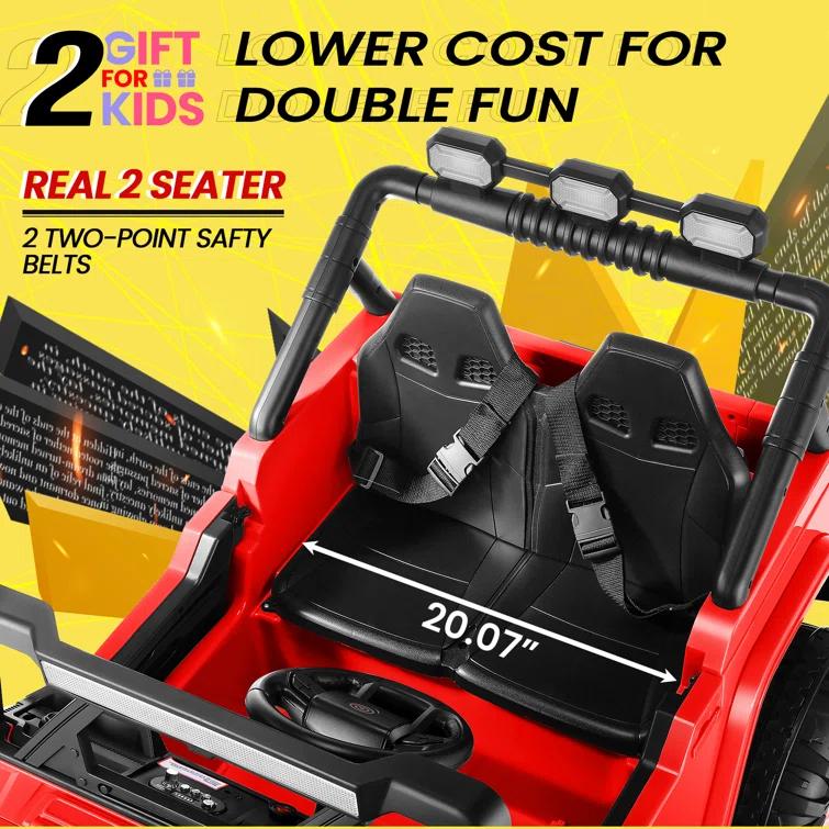 Ancheer Alex 24V 4WD//2WD Ride On Jeep Truck,2 Seater Kids UTV With 4X200w Powerful Engine,Remote Control,Bluetooth,20 Wide Seat,Vehicles for Kids Toddlers
