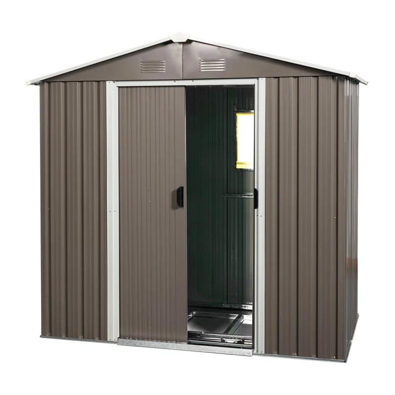 HONGHELEWANG 8Ft X 4Ft Outdoor Metal Storage Shed With Window And Metal Foundation,Gray | Wayfair
