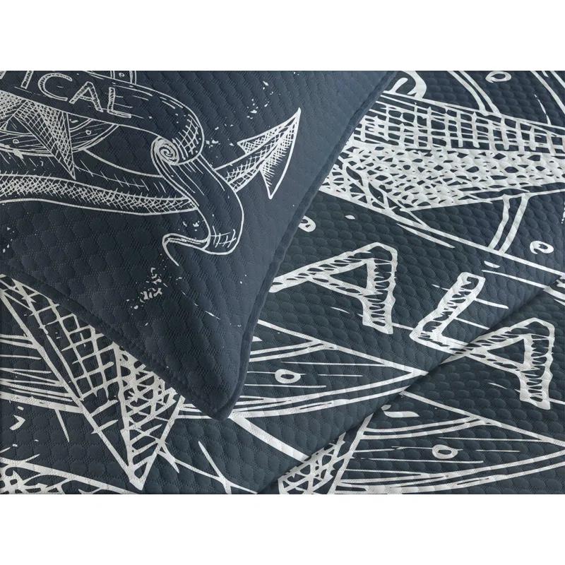 Ambesonne Ambesonne Nautical Bedspread Set Knot Anchor Compass Dark Blue White
