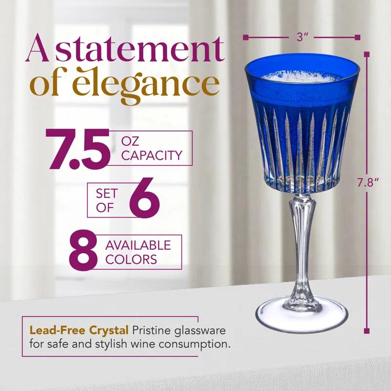 Barski Colored Wine Glasses - Set of 6 Wine Goblets - Glassware - Water Goblets - 7.5 oz (Set of 6)