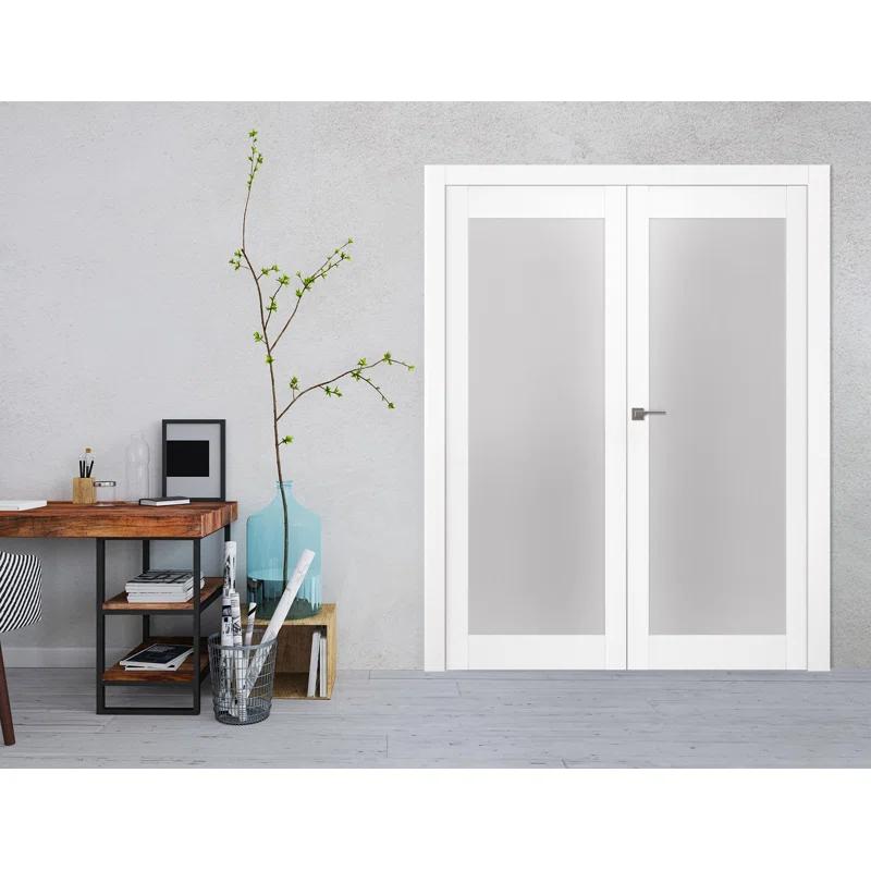 Palladio 207 Manufactured Wood and Full Lite Frosted Glass Composite Double Prehung French Door