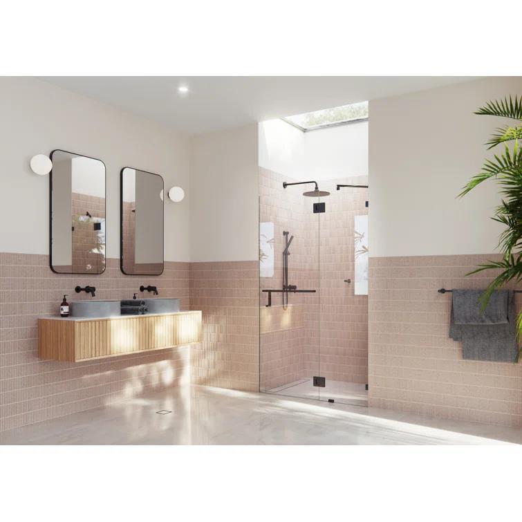 Glass Warehouse Mimas 43 in. x 78 in. Fully Frameless Glass Hinge Towel Bar Shower Door TBGH-43-MB
