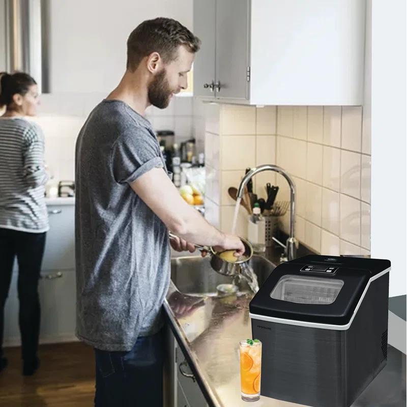 Frigidaire Frigidaire Countertop Stainless Steel Ice Maker with Transparent Window, Clear Ice Cube Maker, 40 lbs.