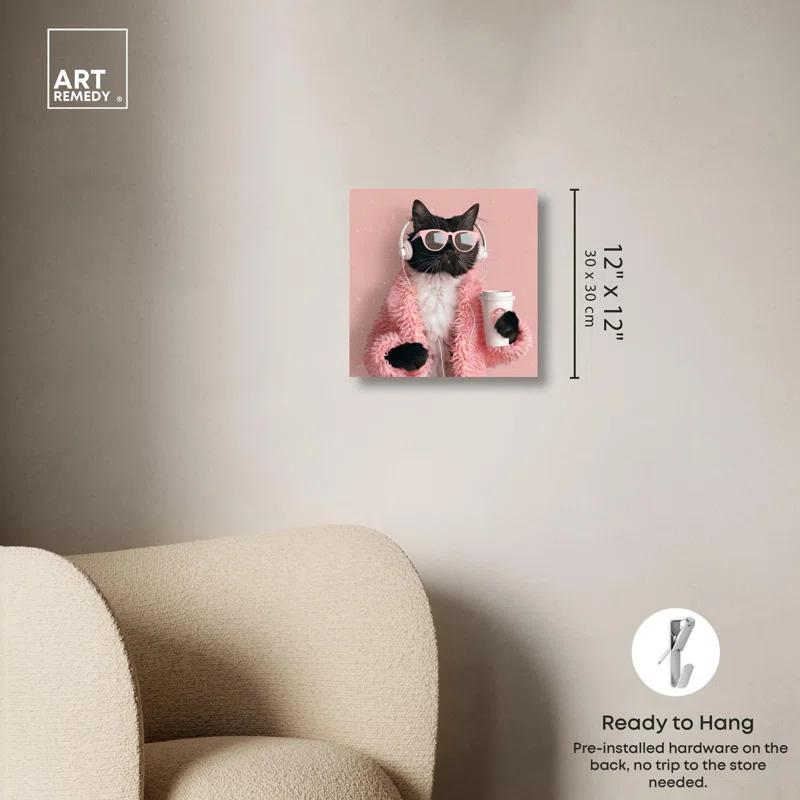 Art Remedy Glam Cat Headphones Canvas Cute Cat Art Prints by Art Remedy