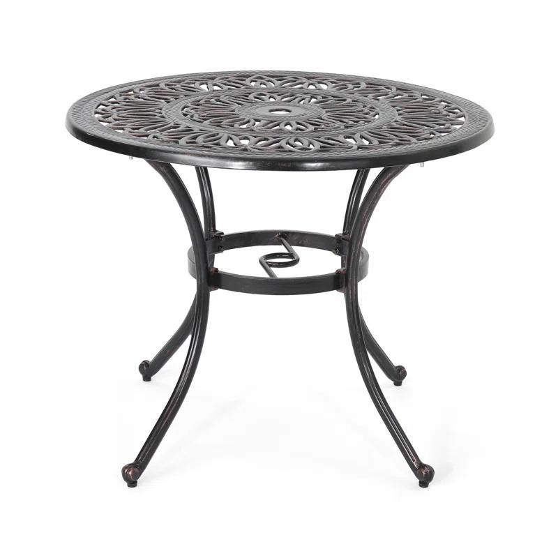 Fleur De Lis Living Outdoor Round Cast Aluminum Dining Table, Shiny Copper | Wayfair