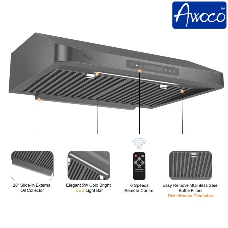 Awoco Awoco 30" Stainless Steel 900 CFM Ducted (Vented) Under Cabinet Range Hood with Baffle Filter