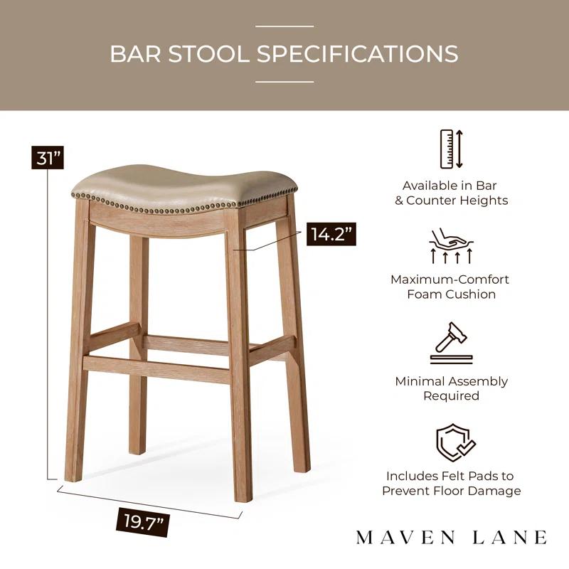 Maven Lane Maven Lane Adrien Backless Saddle Kitchen Stool with Fabric Upholstery