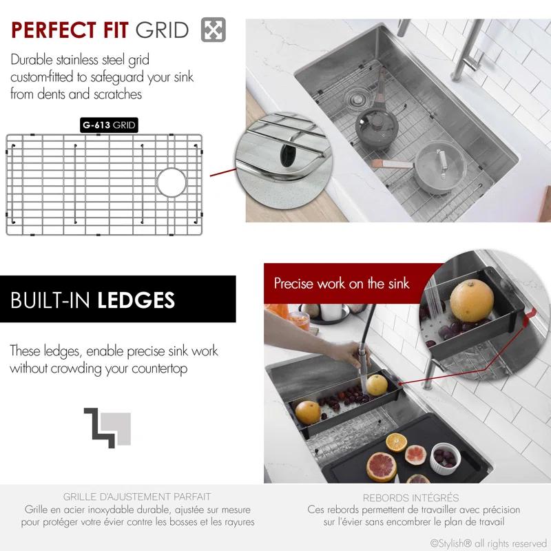 Stylish Versa33 Undermount 33" Workstation 16-gauge Single-Bowl Kitchen Sink