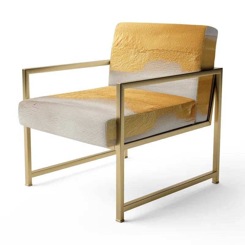 Design Art Out To Sea - Upholstered Nautical & Beach Yellow And White Accent Arm Chair