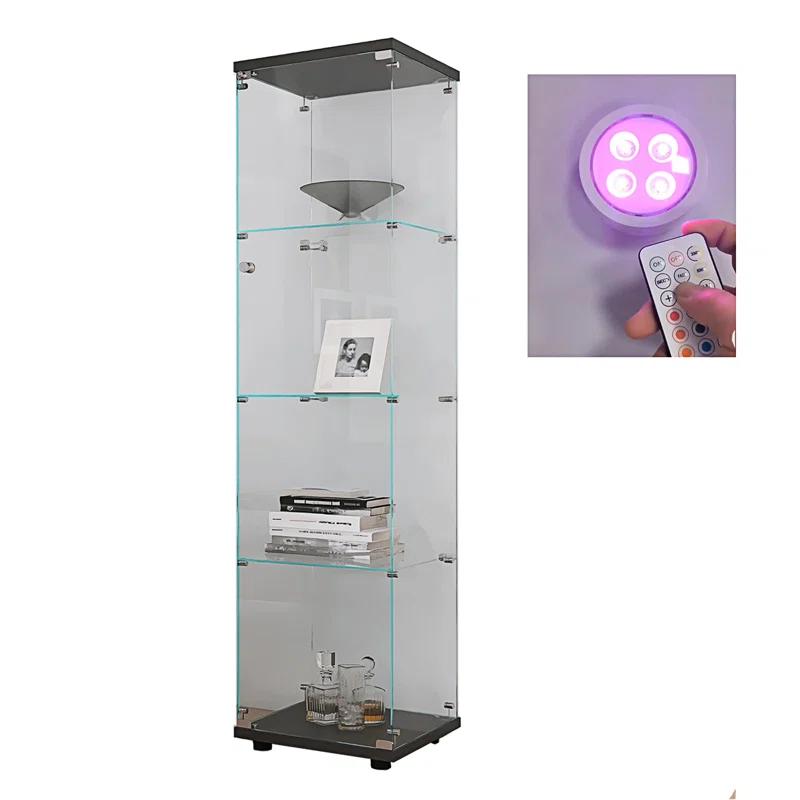 Lighted 4 Shelves Glass Cabinet Glass Display Cabinet With One Door