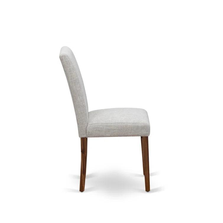 Red Barrel Studio® 7 Piece Dining Set Consist of a Round Dining Room Table with Pedestal and 6 Doeskin Linen Fabric Upholstered Parson Chairs, Antique Walnut