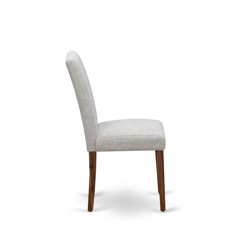 Red Barrel Studio® 7 Piece Dining Set Consist of a Round Dining Room Table with Pedestal and 6 Doeskin Linen Fabric Upholstered Parson Chairs, Antique Walnut