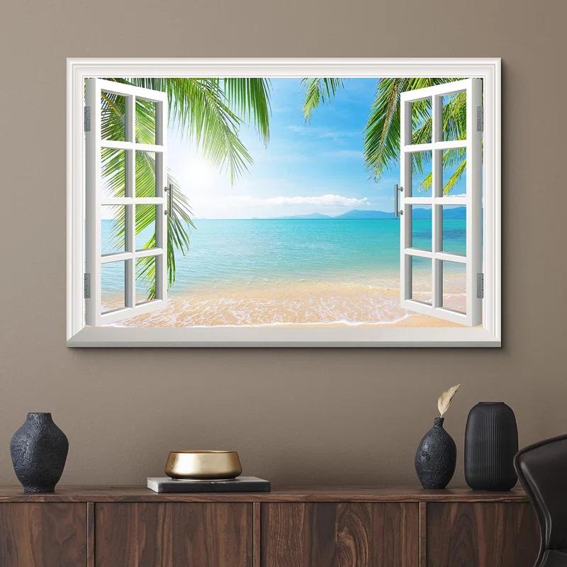 IDEA4WALL Window Scenery " Landscape Tropical Palm Tree Beach Nature Wilderness "