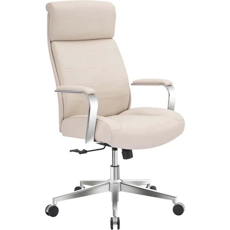 Orren Ellis Vegan Leather High-Back Executive Office Chair, Sand/Chrome, S