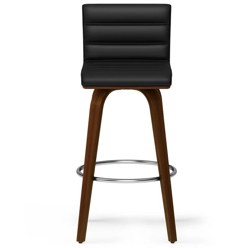 Simpli Home Roland Swivel Upholstered Mid-Century Modern Stool with Padded Seat and Back