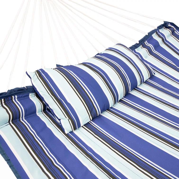 Arlmont & Co. Patrricia Quilted Polyester Curved Metal Spreader Bar Hammock with Pillow - Catalina Beach