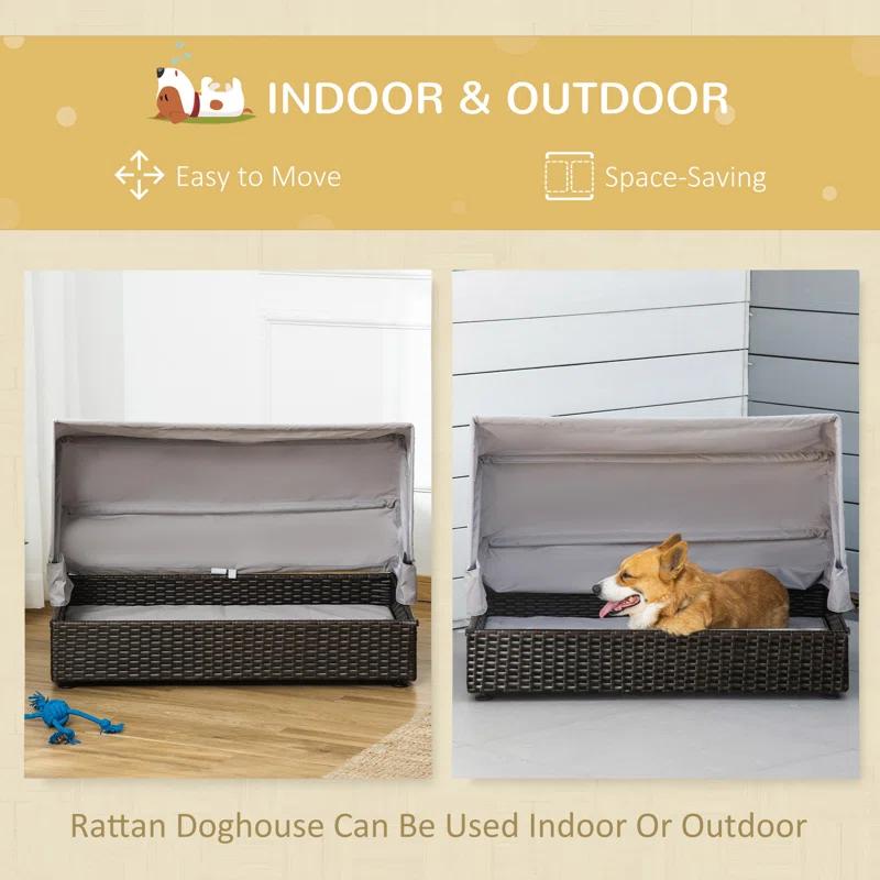 Tucker Murphy Pet™ PawHut Rattan Dog Bed Elevated Pet Sofa  Wicker Cat House for Garden Patio