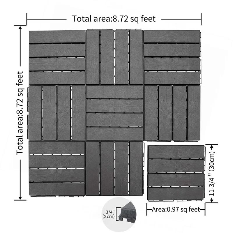 Impact Outdoor Patio Interlocking Deck Tiles,12"X12" Square Composite Decking Tiles,Four Slat Plastic Outdoor Flooring Tile All Weather For Balcony Porch Backyard,(Pack Of 9)