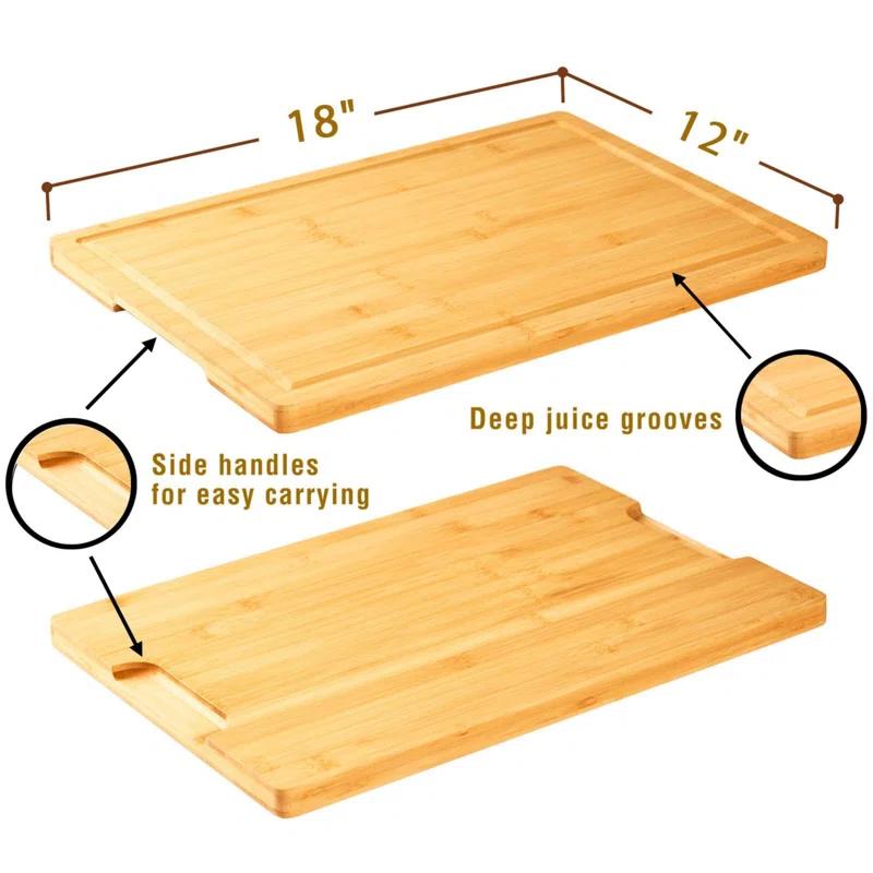 DILAND Bamboo Cutting Board For Kitchen, Large Wood Charcuterie Cheese Board, Wooden Chopping Block With Side Handles And Juice Grooves