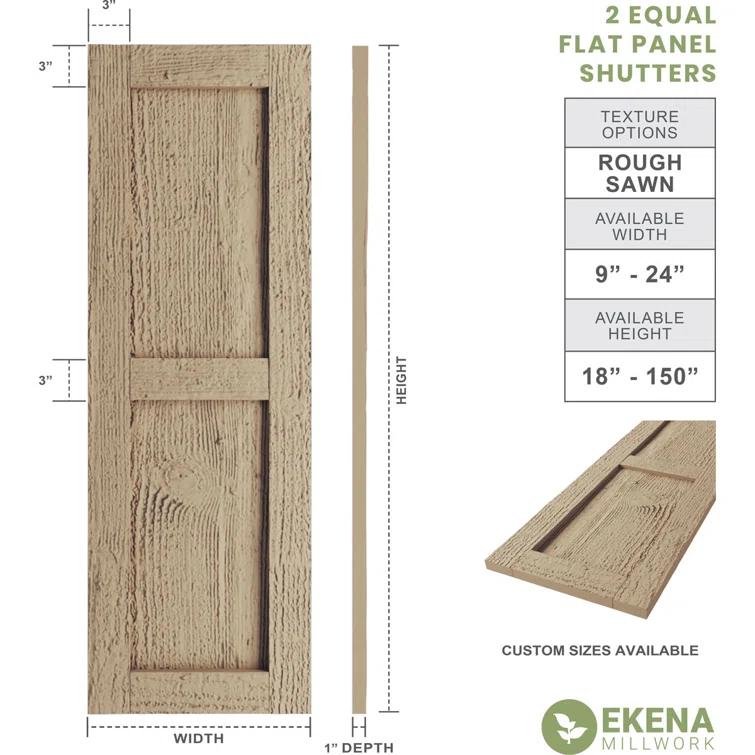 Ekena Millwork Rustic Two Equal Panel Flat Panel Faux Wood Shutters (Per Pair)