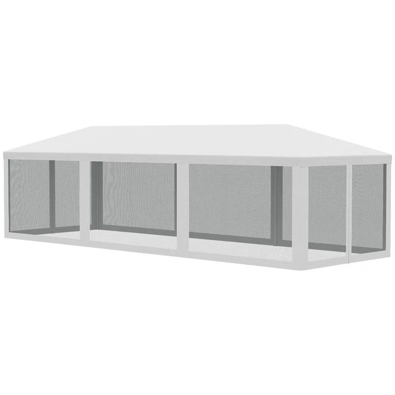 Tryimagine Outsunny 10' X 28' Party Tent Canopy, Outdoor Event Shelter Gazebo With 8 Removable Mesh Sidewalls, Zipper Doors, Steel Frame