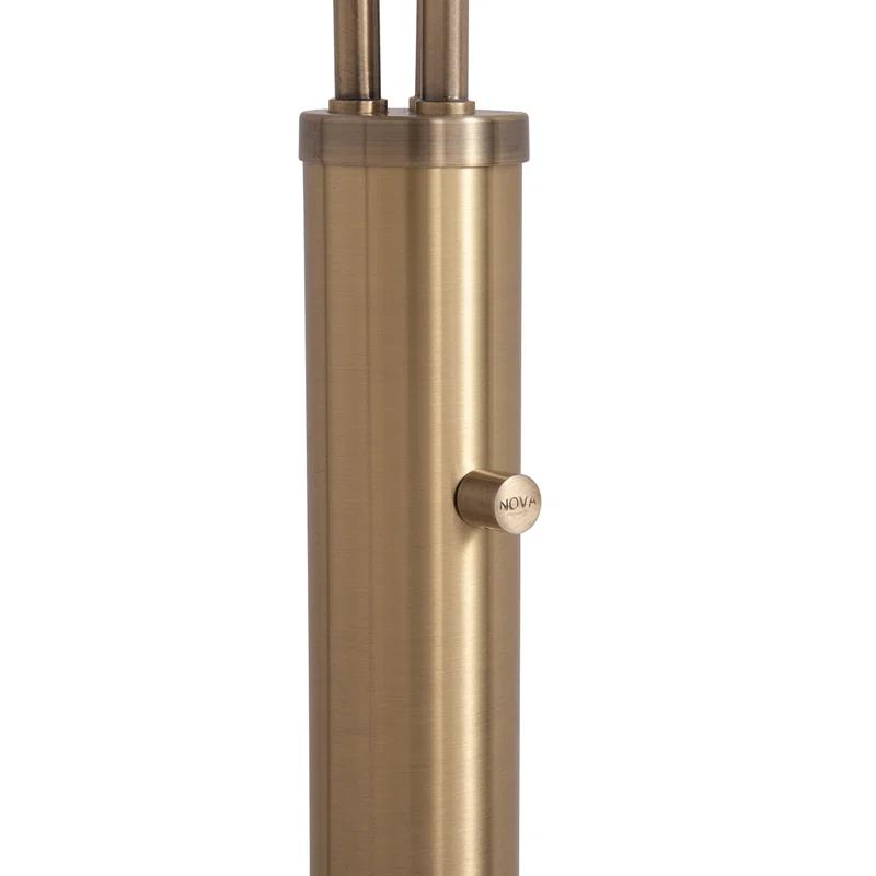 Nova of California Concord Bone Porcelain Shade 3 Light Arc Floor Lamp - 85", Weathered Brass & Walnut, Dimmer Switch