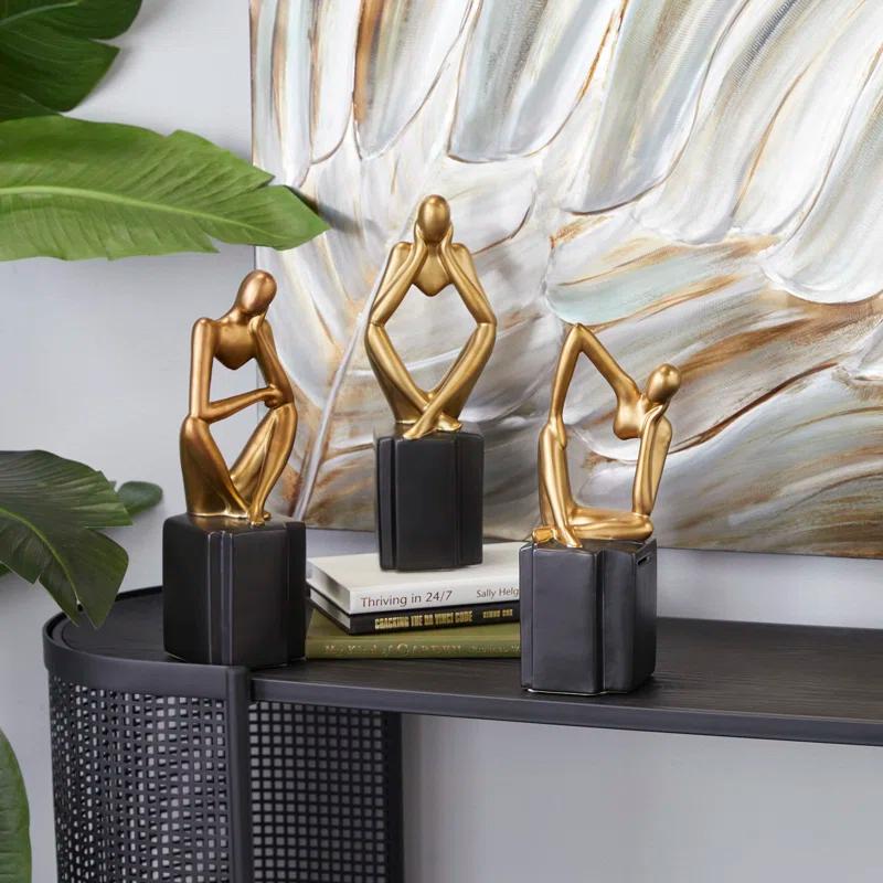 CosmoLiving by Cosmopolitan Porcelain Ceramic Sitting Thinker People Decorative Sculpture Set