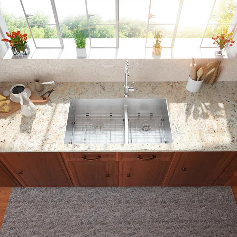 Lordear 28" L x 19" W Undermount Double Bowl 50/50 Kitchen Sink Double Basin 16 Gauge Stainless Steel Sink L28UKS255