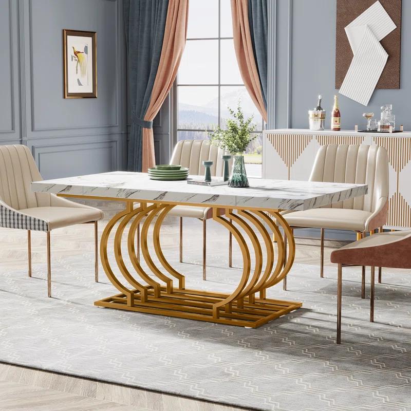 Everly Quinn Hausner 63" Dining Table, Faux Marble Top