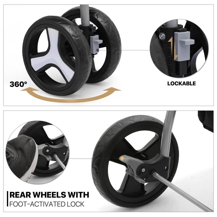 MoNiBloom Folding Pet Stroller, Foldable Dog Jogger Stroller with Detachable Carrier, Basket and Cup Holder