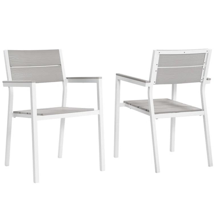 BSD National Supplies Maine Aluminum Outdoor Patio Two Arm Chairs in White Light Gray by Modway (Set of 2)