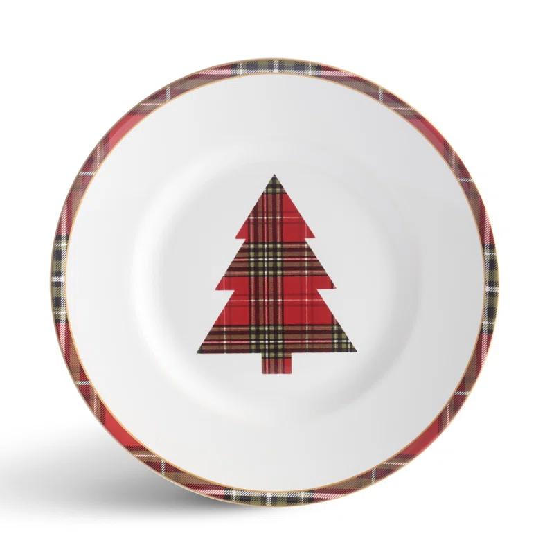 222 Fifth 222 Fifth 12-Piece Wexford Red Porcelain Dinnerware Set - Service For 4, Plate & Bowl Set