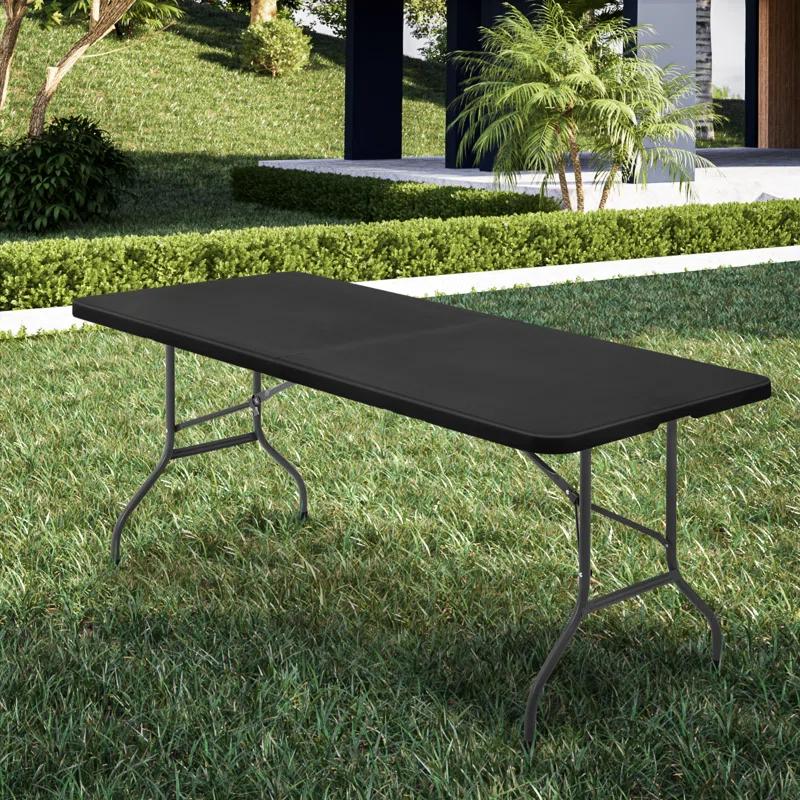 Plastic Folding Card Table, Indoor Outdoor Portable Picnic Table with Carrying Handle for Camping