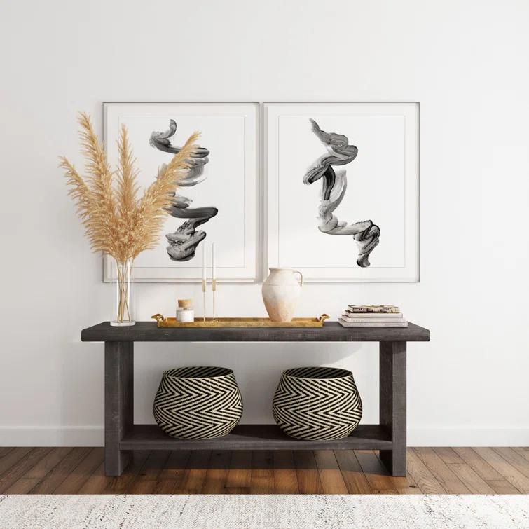 Larson 68" Black Solid Pine Wood Console Table with Shelf