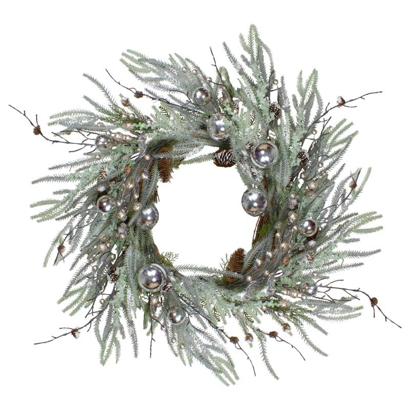 Northlight Seasonal 28" Artificial Pine Frosted Christmas Wreath with Silver Berries-Unlit
